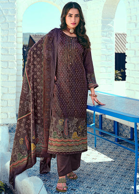 3 Pc Purple Unstitched Suit Set With Dupatta