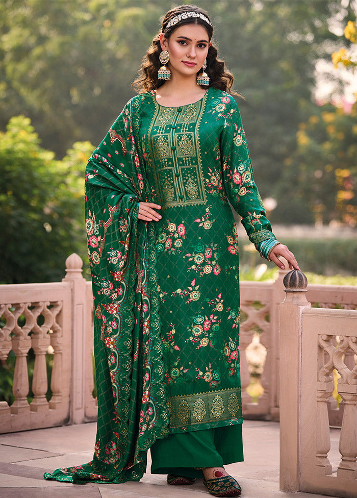 3 Pc Green Unstitched Suit Set With Dupatta