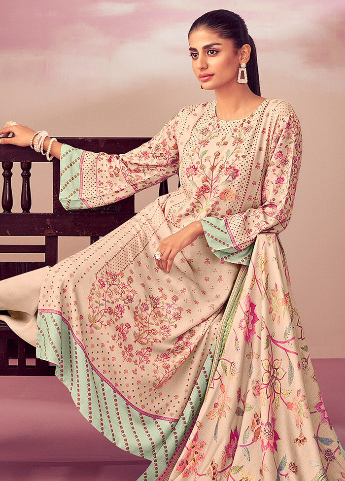 3 Pc Beige Unstitched Cotton Suit Set