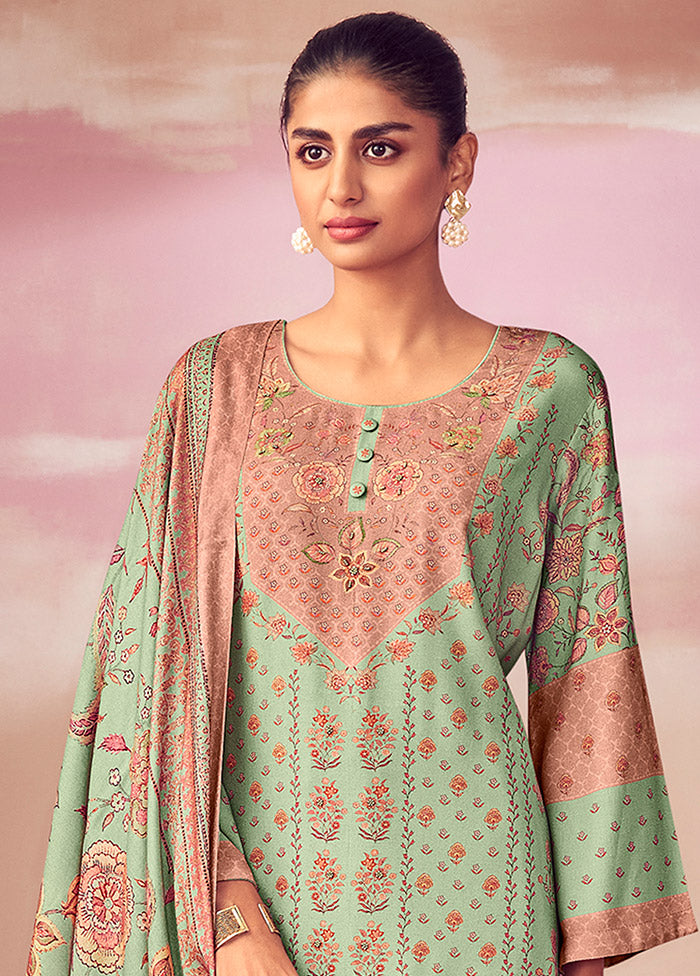 3 Pc Green Unstitched Cotton Suit Set