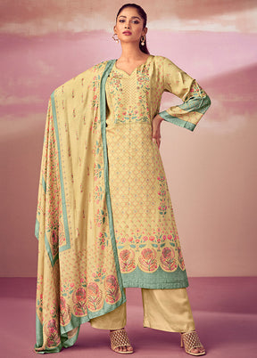 3 Pc Yellow Unstitched Cotton Suit Set