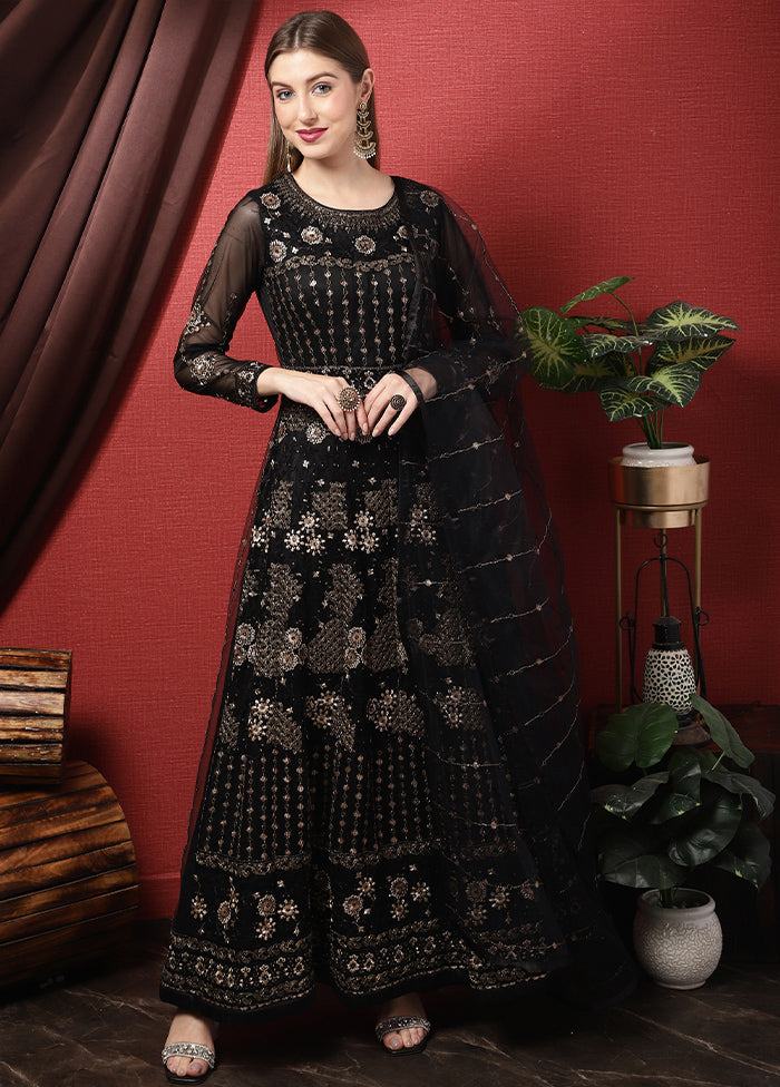 3 Pc Black Unstitched Suit Set With Dupatta