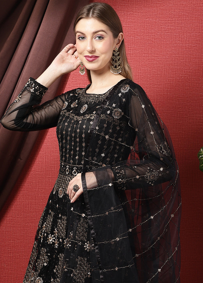 3 Pc Black Unstitched Suit Set With Dupatta