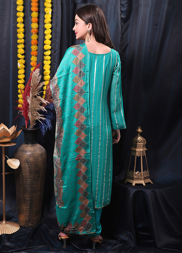 3 Pc Turquoise Unstitched Salwar Suit Set With Dupatta