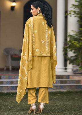 3 Pc Yellow Unstitched Pure Cotton Thread Work Suit Set