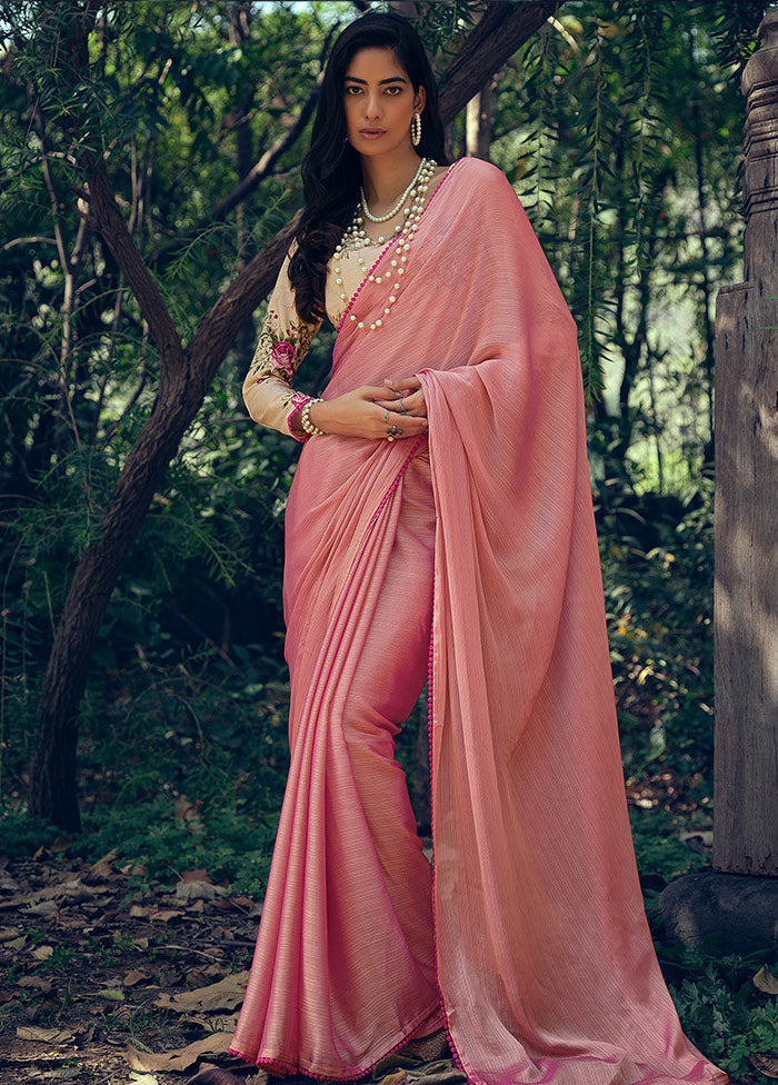 Dual Tone Pink Spun Silk Saree With Blouse Piece