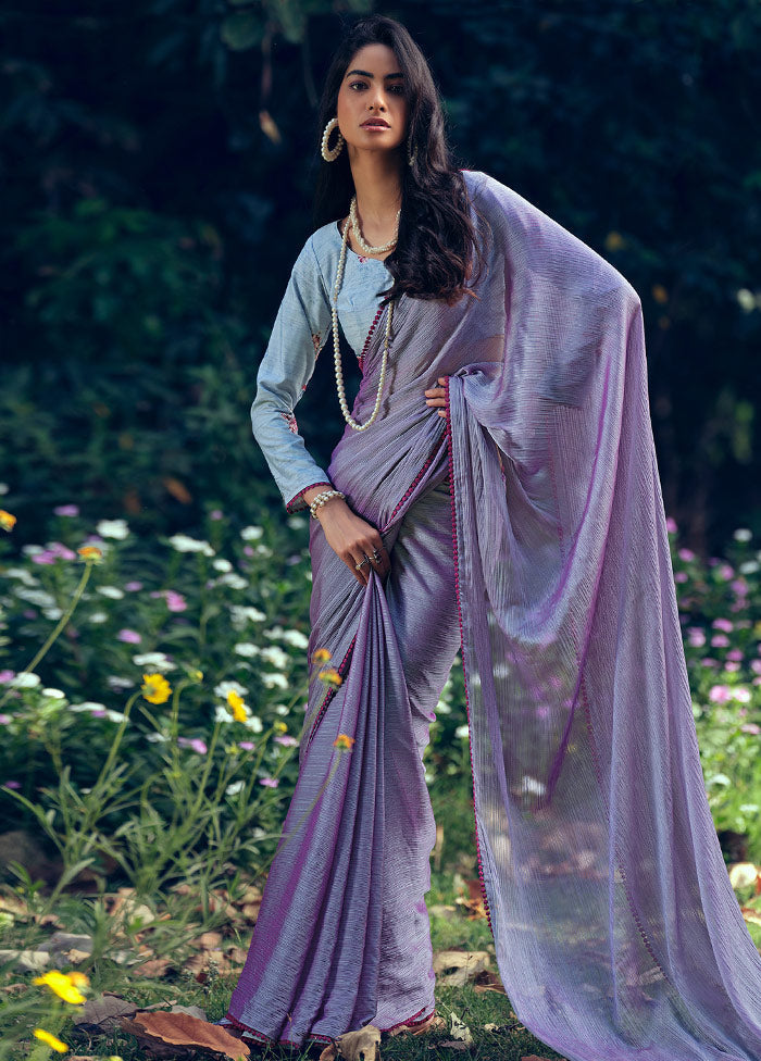 Dual Tone Violet Spun Silk Saree With Blouse Piece