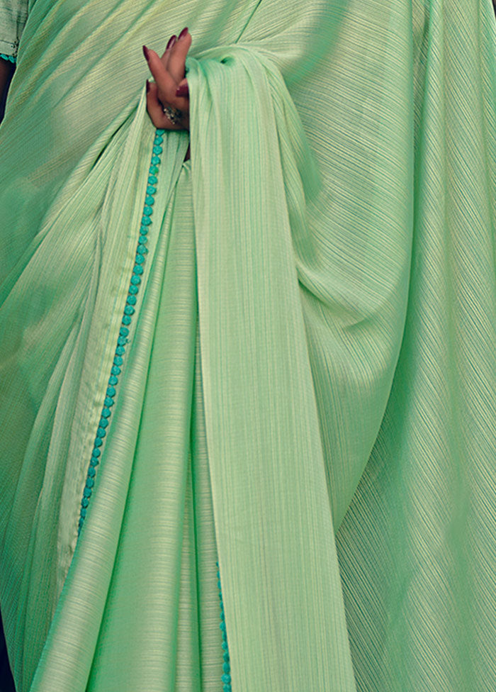 Dual Tone Green Spun Silk Saree With Blouse Piece