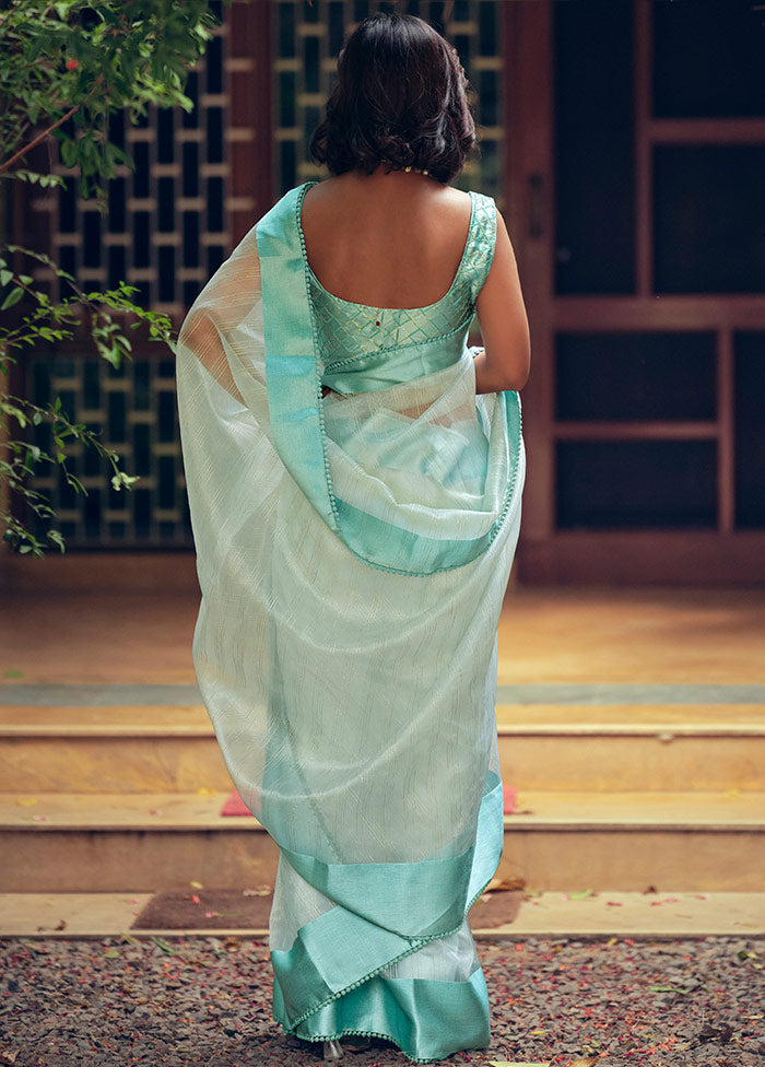 Sky Blue Organza Zari Woven Saree With Blouse Piece