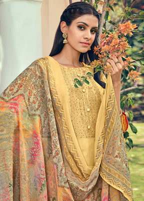 3 Pc Yellow Unstitched Pure Silk Suit Set