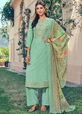 3 Pc Turquoise Unstitched Pure Silk Suit Set