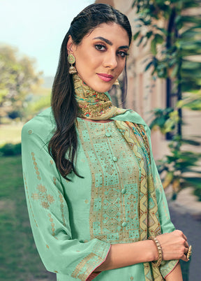 3 Pc Turquoise Unstitched Pure Silk Suit Set