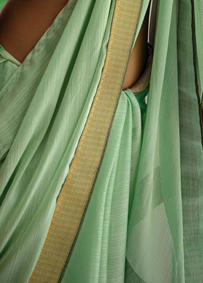 Green Spun Silk Zari Woven Saree With Blouse Piece