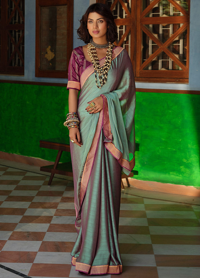 Olive Green Spun Silk Zari Woven Saree With Blouse Piece