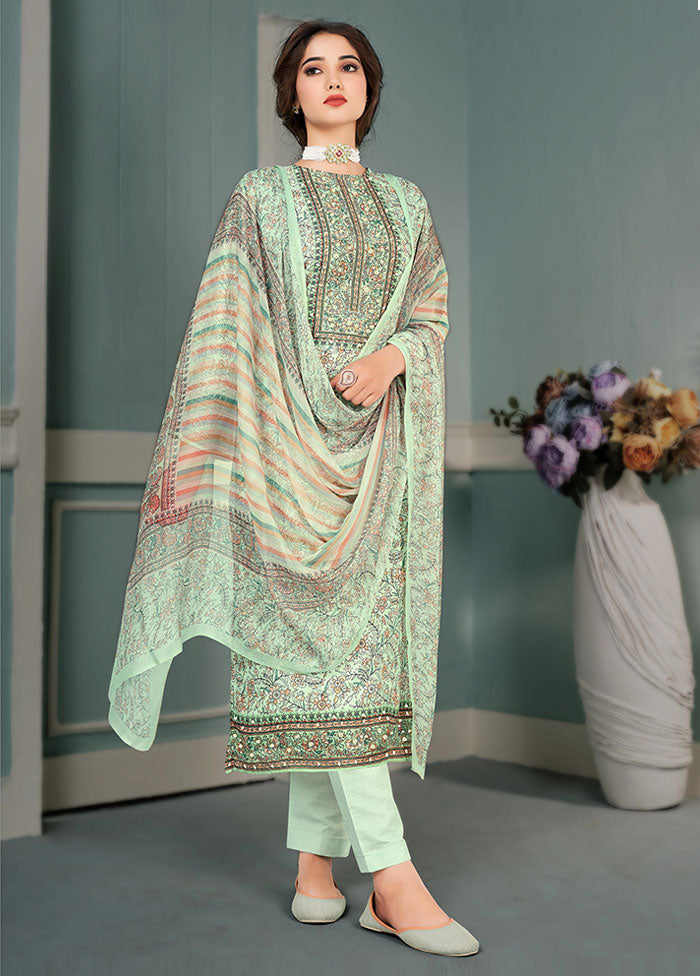 3 Pc Green Unstitched Cotton Suit Set