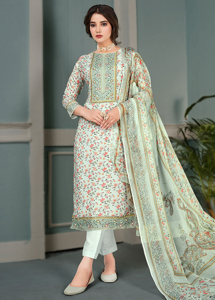 3 Pc Sky Blue Unstitched Cotton Suit Set