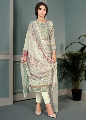 3 Pc Light Green Unstitched Cotton Suit Set