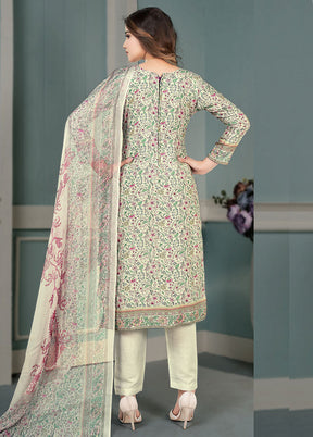 3 Pc Light Green Unstitched Cotton Suit Set