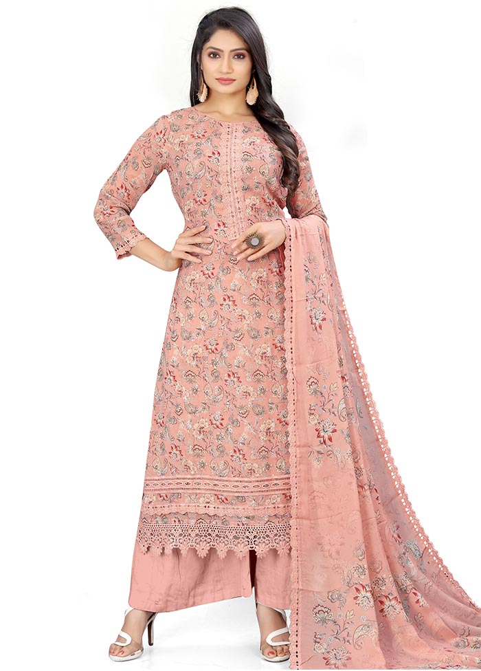 3 Pc Rust Unstitched Georgette Suit Set