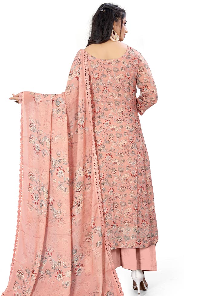 3 Pc Rust Unstitched Georgette Suit Set