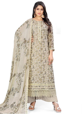 3 Pc Cream Unstitched Georgette Suit Set