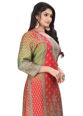 3 Pc Multicolor Unstitched Silk Suit Set