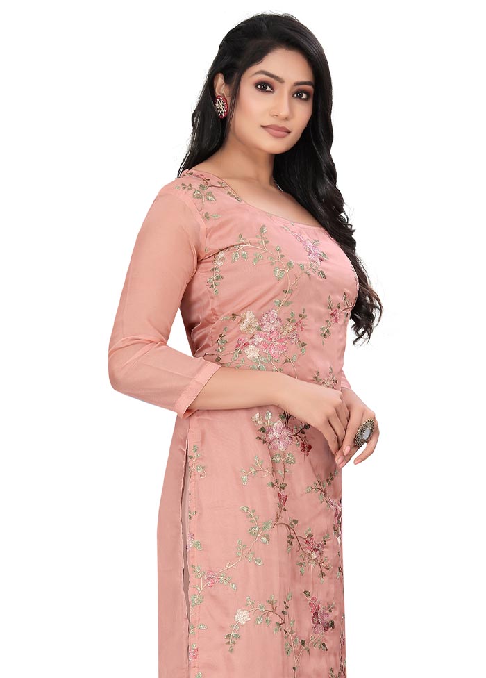 3 Pc Pink Unstitched Net Suit Set