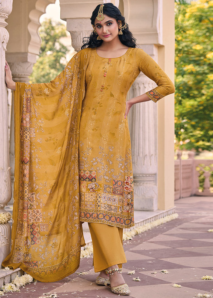 3 Pc Mustard Unstitched Cotton Suit Set