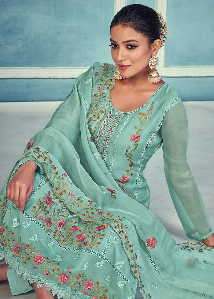 3 Pc Turquoise Unstitched Net Suit Set