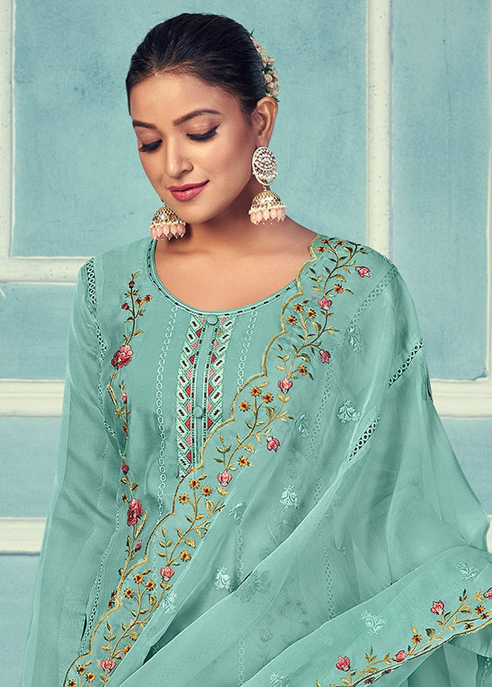 3 Pc Turquoise Unstitched Net Suit Set