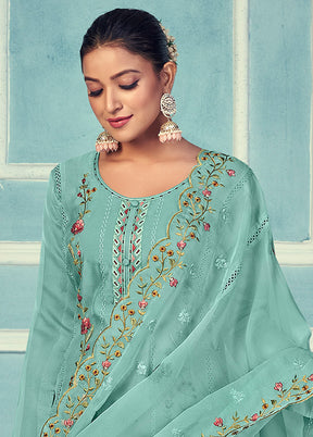 3 Pc Turquoise Unstitched Net Suit Set