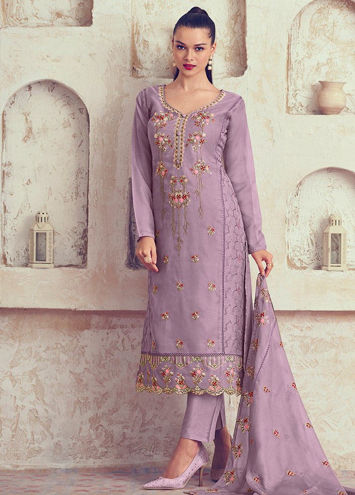 3 Pc Mauve Unstitched Net Suit Set