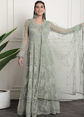 3 Pc Green Unstitched Net Suit Set