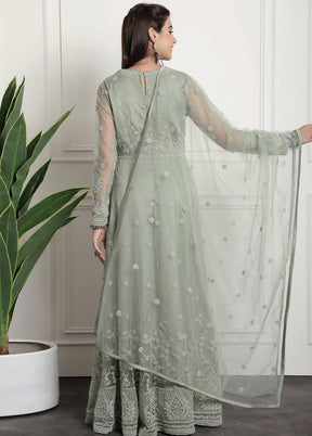 3 Pc Green Unstitched Net Suit Set