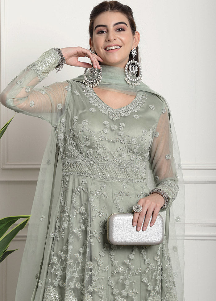 3 Pc Green Unstitched Net Suit Set