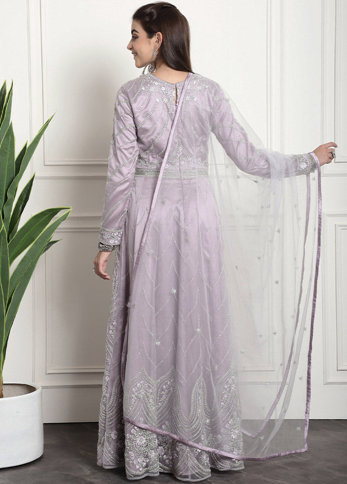 3 Pc Purple Unstitched Net Suit Set