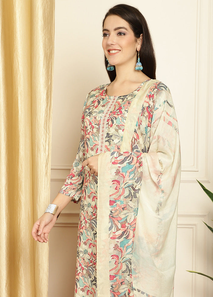 3 Pc Multicolor Unstitched Silk Suit Set