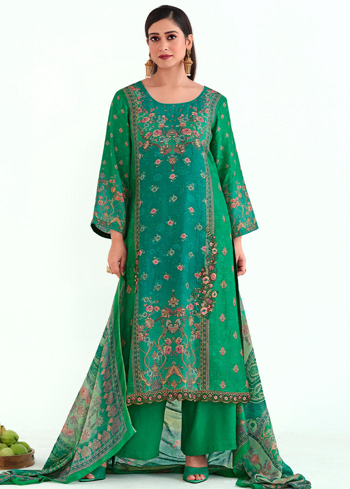 3 Pc Green Unstitched Pashmina Suit Set