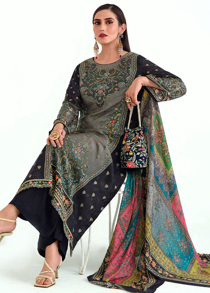 3 Pc Grey Unstitched Pashmina Suit Set