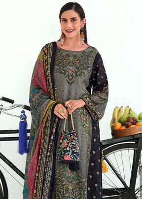 3 Pc Grey Unstitched Pashmina Suit Set