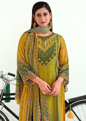 3 Pc Mustard Unstitched Pashmina Suit Set