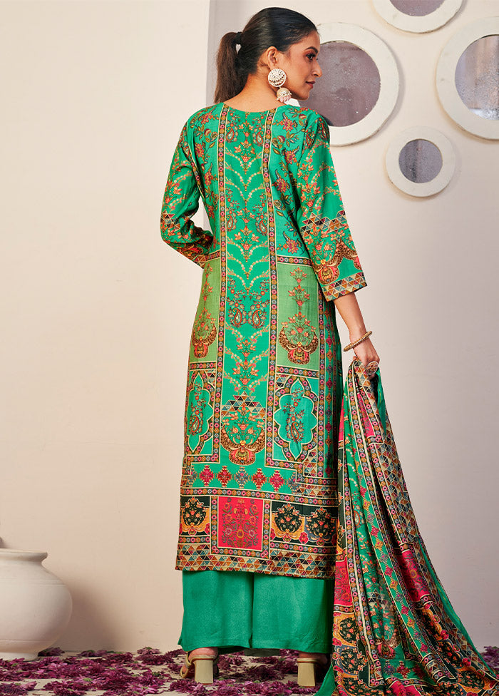 3 Pc Green Unstitched Silk Suit Set