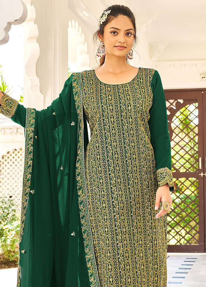 3 Pc Dark Green Semi Stitched Georgette Suit Set