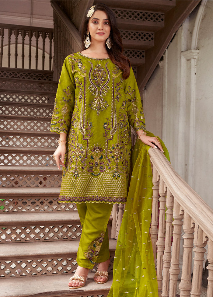 3 Pc Green Readymade Organza Suit Set