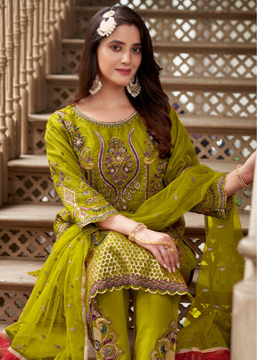 3 Pc Green Readymade Organza Suit Set