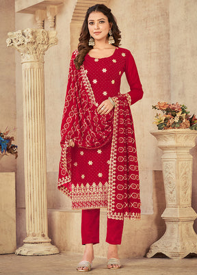 3 Pc Red Semi Stitched Georgette Suit Set