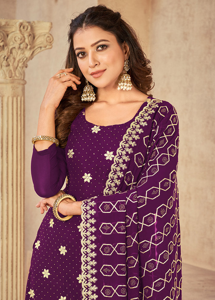 3 Pc Purple Semi Stitched Georgette Suit Set