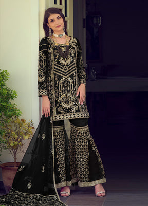 3 Pc Black Readymade Organza Suit Set