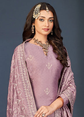 3 Pc Lavender Semi Stitched Silk Suit Set