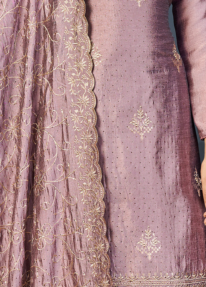 3 Pc Lavender Semi Stitched Silk Suit Set